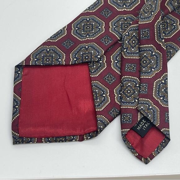 jsaco Italy Burgundy Navy Brown Classic Pure Silk Career Office Necktie NWOT - Picture 3 of 7